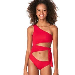 TOP SELLER Submarine 1pc Elegant Red Side Tie Swimsuit Girls  sz 12 lk 10 NWT